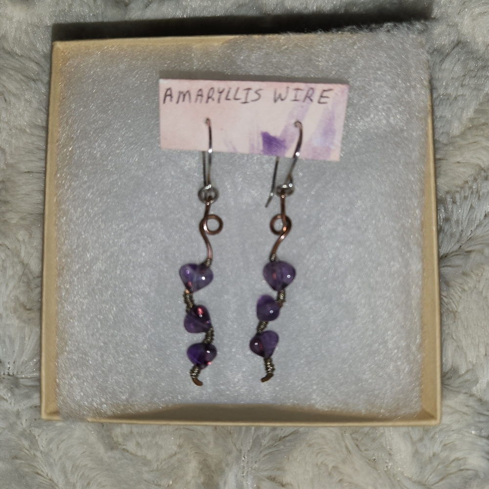 Sterling and Copper Amethyst Earrings Handmade Two-Toned Metal Jewelry
